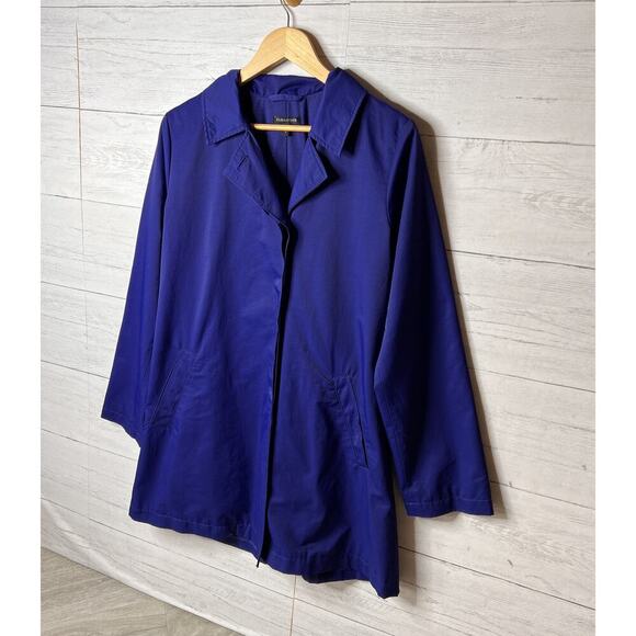 Eileen Fisher Coat Women Size Small Royal Blue A Line Button Down Trench - Picture 4 of 16